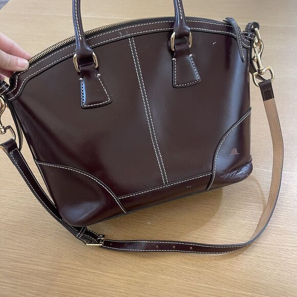 Dooney & Bourke Emerson Domed Satchel Purse Bag Brown Smooth Leather - Picture 4 of 15